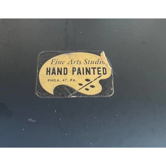 Black Vintage Hand-Painted Footed Toleware Serving Tray, Floral, Made in USA - Picture 10 of 10